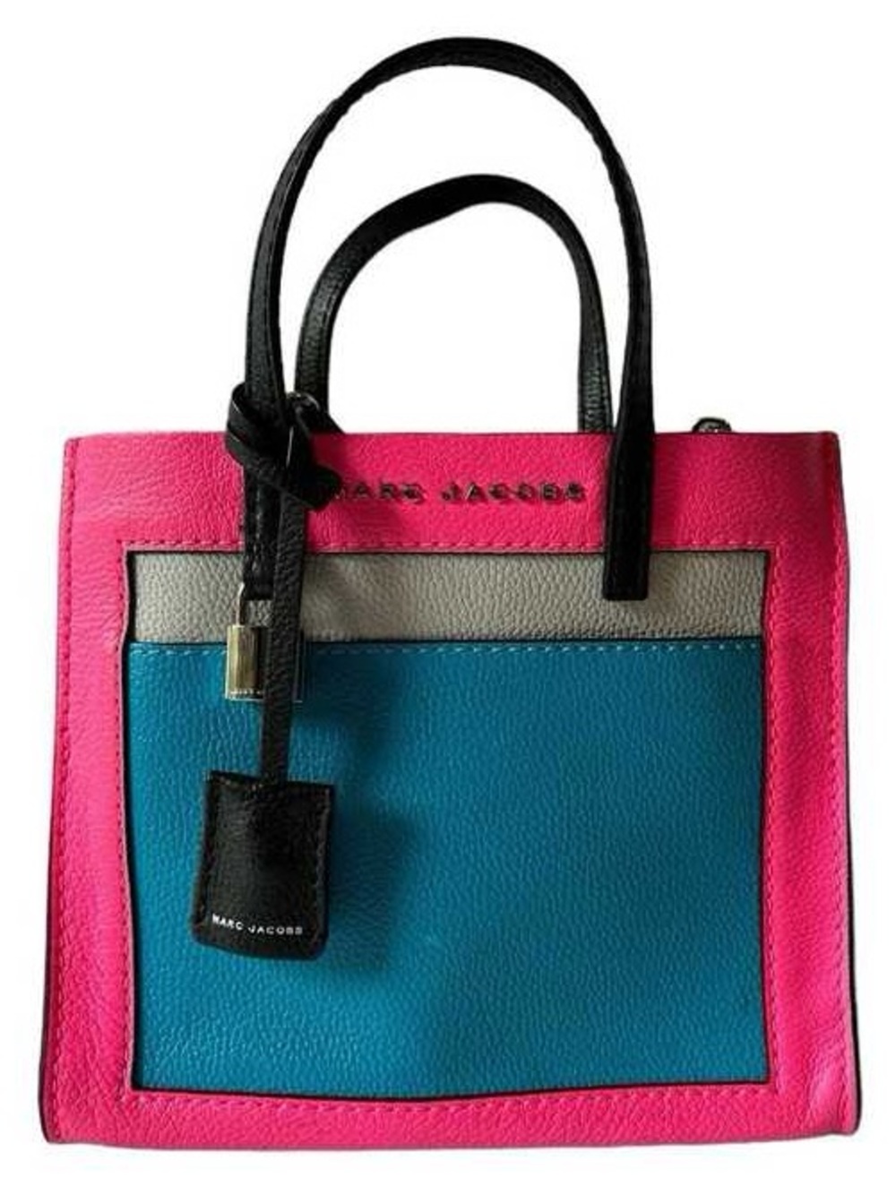 Marc Jacobs Mini Grid Colorblock Leather Satchel Crossbody Hand Carry Lock Key 🔐